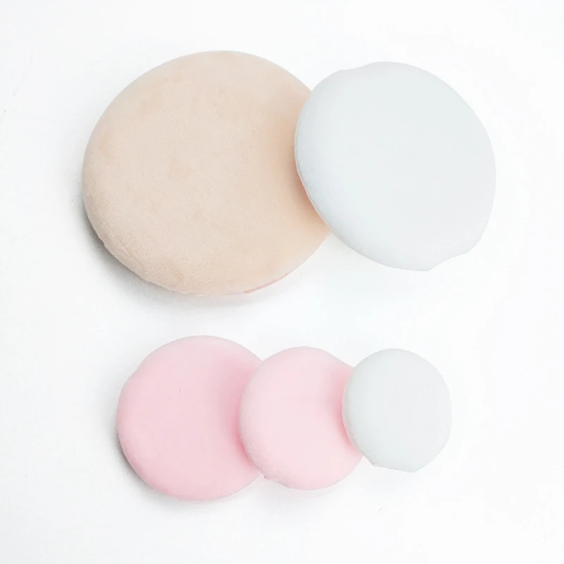 Custom Size 50/55/60/65/75/80mm Make Up Cosmetic Compact Pressed Shimmer Powder Puffs Pink Flocking puff