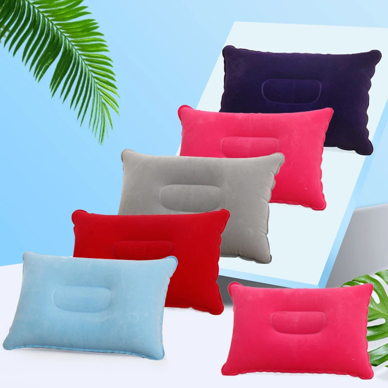 Custom square rectangle inflatable flocking travel neck pillow