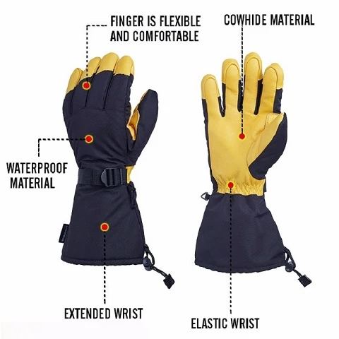 Custom waterproof leather outdoor sport snow warm winter ski gloves thinsulate winter waterproof mittens