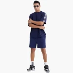 Customizable LOGO American retro two-bar webbing heavy short-sleeved loose T-shirt top trendy splicing short-sleeved T-shirt