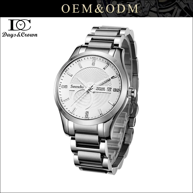 Customize white gold black face Analog Japanese Automatic Stainless Steel Watch