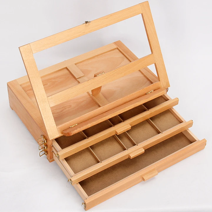 Customized three layers of drawers can be stored desktop easel multifunctional discount wooden easel