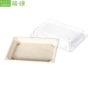 Easy Green Biodegradable disposable paper pulp compostable sushi meat food lunch tray with lid