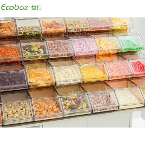 ECOBOX Plastic Scoop Bin Nut Storage Container Bulk Food Bins Stackable Candy Bin For Sweets