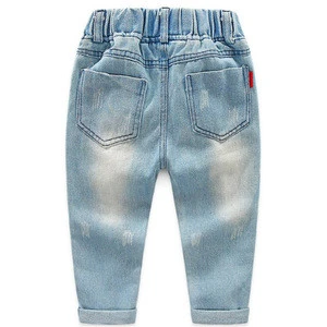 European fashion boys washed broken holes casual denim pants elastic kids jeans