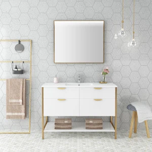 Fame 2020 Luxury Floor Mounted White Golden Color Bathroom Cabinet