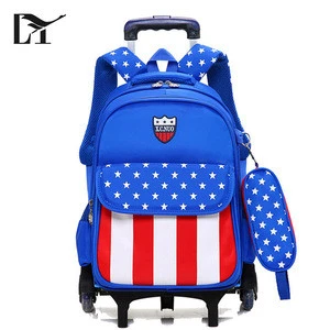 Fashionable Design Multicolor Optional Waterproof Kids Rolling Backpack Removable Trolley School Bag with 6 Wheels for Girls