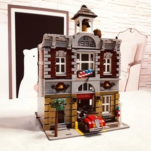 Fire Brigade Building Blocks Creator City Street View Brick City Toy Compatible with 10197 and LED light