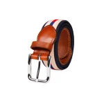 FM Brand Unisex Mens Casual Genuine Leather Tab Woven Fabric Mens Canvas Belt Fabric Tab & Buckle Belt