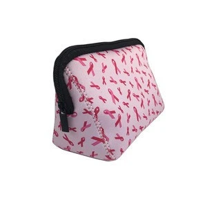 Folding makeup kit pouch pink ribbon zipper cosmetic bag