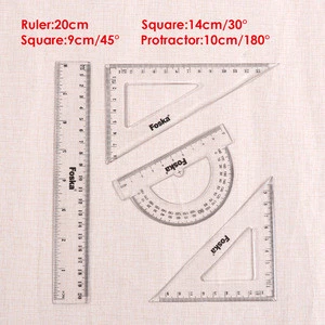Foska 4 Pieces Plastic School Geometry Ruler Set