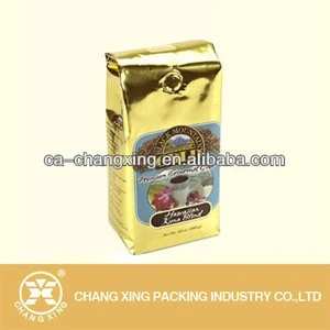 Four Corner block bottom coffee bag with zipper /Glossy  matte or UV finishing