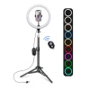 free shiping new portable tripod mini phone stand desktop selfie live set 6-in-1 led light tablet stick ring with stand holder