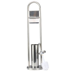 Free Standing Toilet Paper Roll Holder Stand+Toilet Brush Holder-Stainless Steel Paper Roll Stand-Bathroom Combo 2 in 1