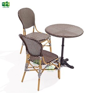 French style synthetic rattan cafe restaurant furniture 3 piece bistro set