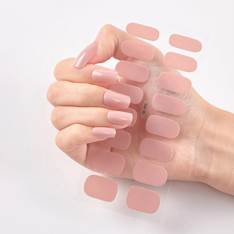 Full Wraps Nail Polish Strips Solid Color Pink Nails With Stickers