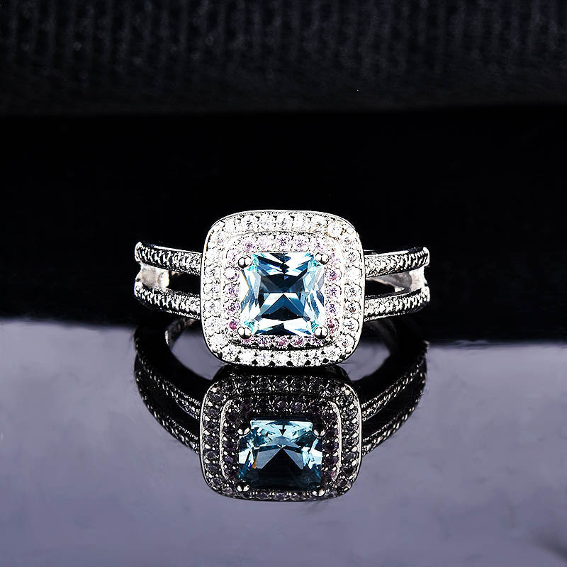 Buy Genuine Sterling Silver Color 925 Womens Ring Natural Blue Topaz ...