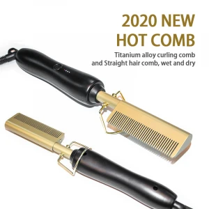 Gold Hair Straightener Brush Hair Straightening Tool with Comb 20s Fast Heating