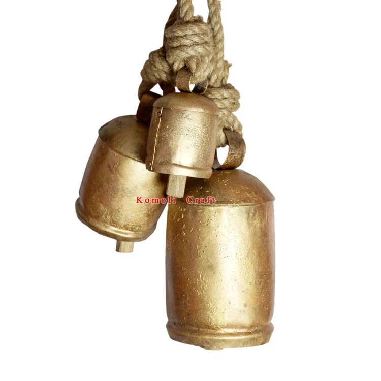 Golden Indian wholesale rustic cow bells Indian metal craft for homes &amp; garden