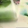 Green lotus leaf printed 100% organza silk printing raw silk silky satin fabric