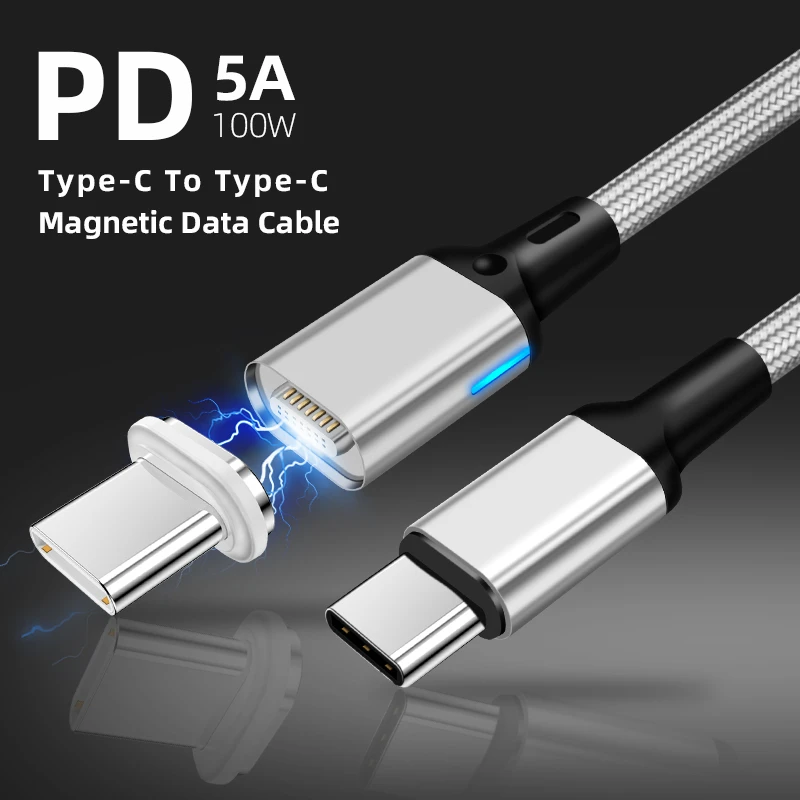 GREENPORT 5A Type C to Type C Magnetic Fast Charging USB Cable Nylon Braided PD100W Free Logo Making Tendency 2021