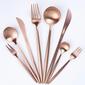 Hair line Brushed Hand Polish Stainless Steel 18/8 Romantic Rose Gold Cutlery Set