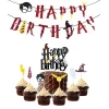 Halloween Wizard Birthday Party Supplies Set Happy Birthday Banner Cake Topper Cupcake Props Harry Potter Party Decoration kits
