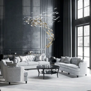 Hand-blown glass chandelier with maple leaf shape in hotel lobby, shopping mall, villa