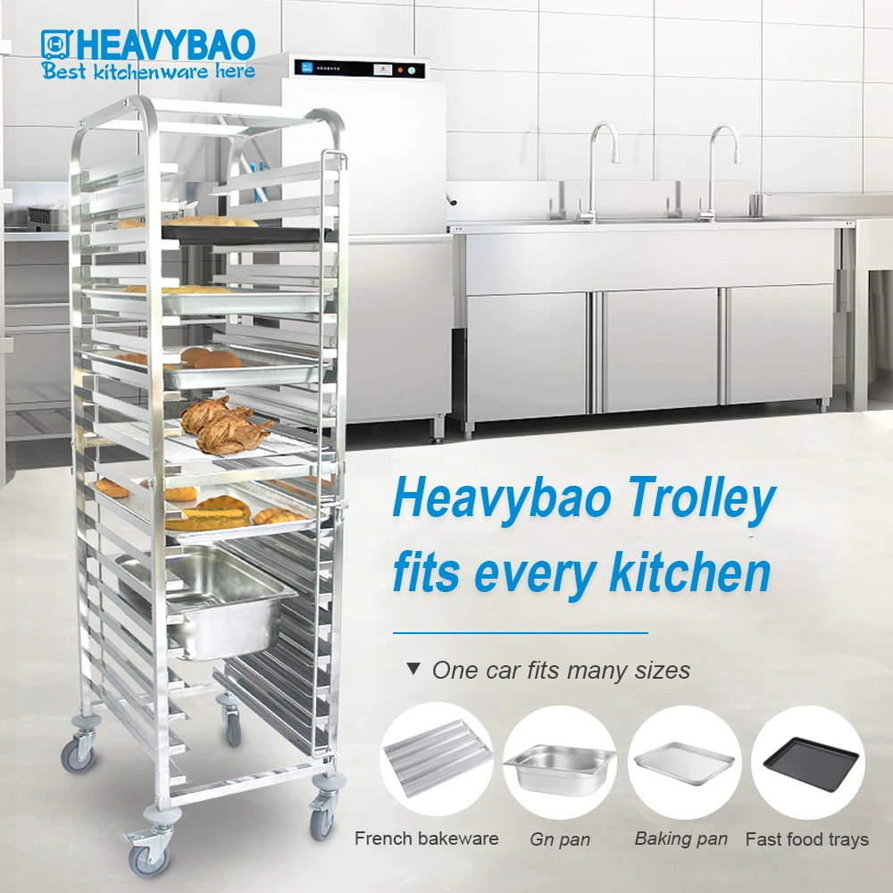 Heavybao OEM ODM Stainless Steel Restaurant Customized Foldable Food GN Pan Service Trolley Carts For Hotel