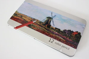 High quality 12 colored pencil in flat tin box of 12pcs, colored pencil set