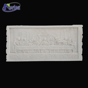 High quality 3D wall art sculpture famous stone Jesus and 12 disciples statue marble relief of last supper