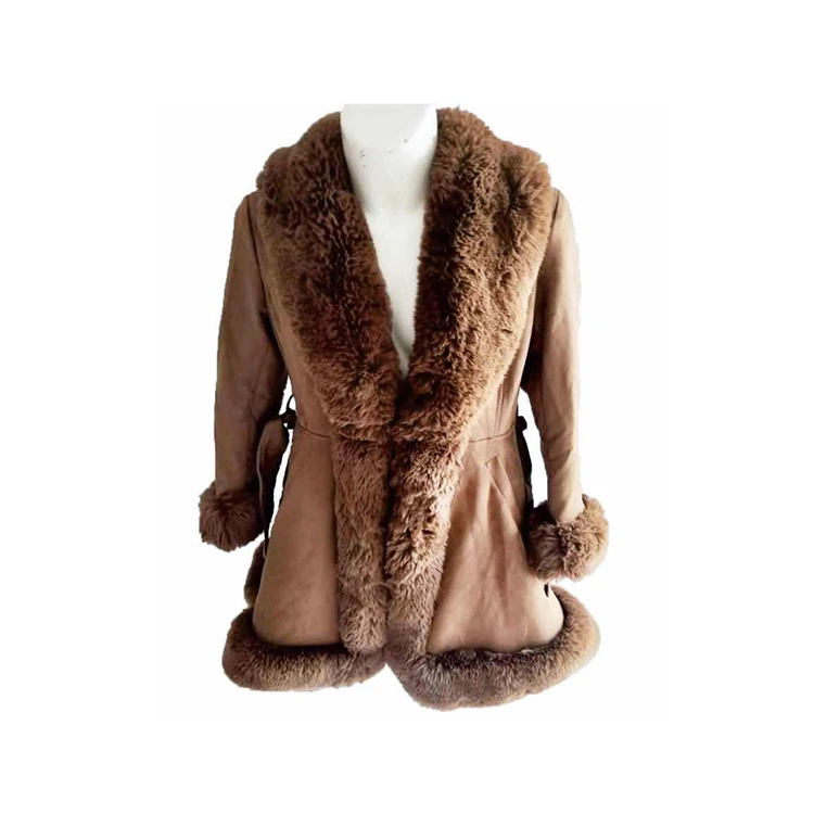 High quality best quality fashion cheap double breasted winter suede collar faux fur coat for wowomen