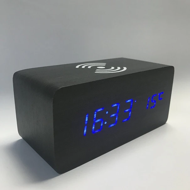 HIgh quality LED Digital Wooden Table QI Alarm Wireless Charging Clock