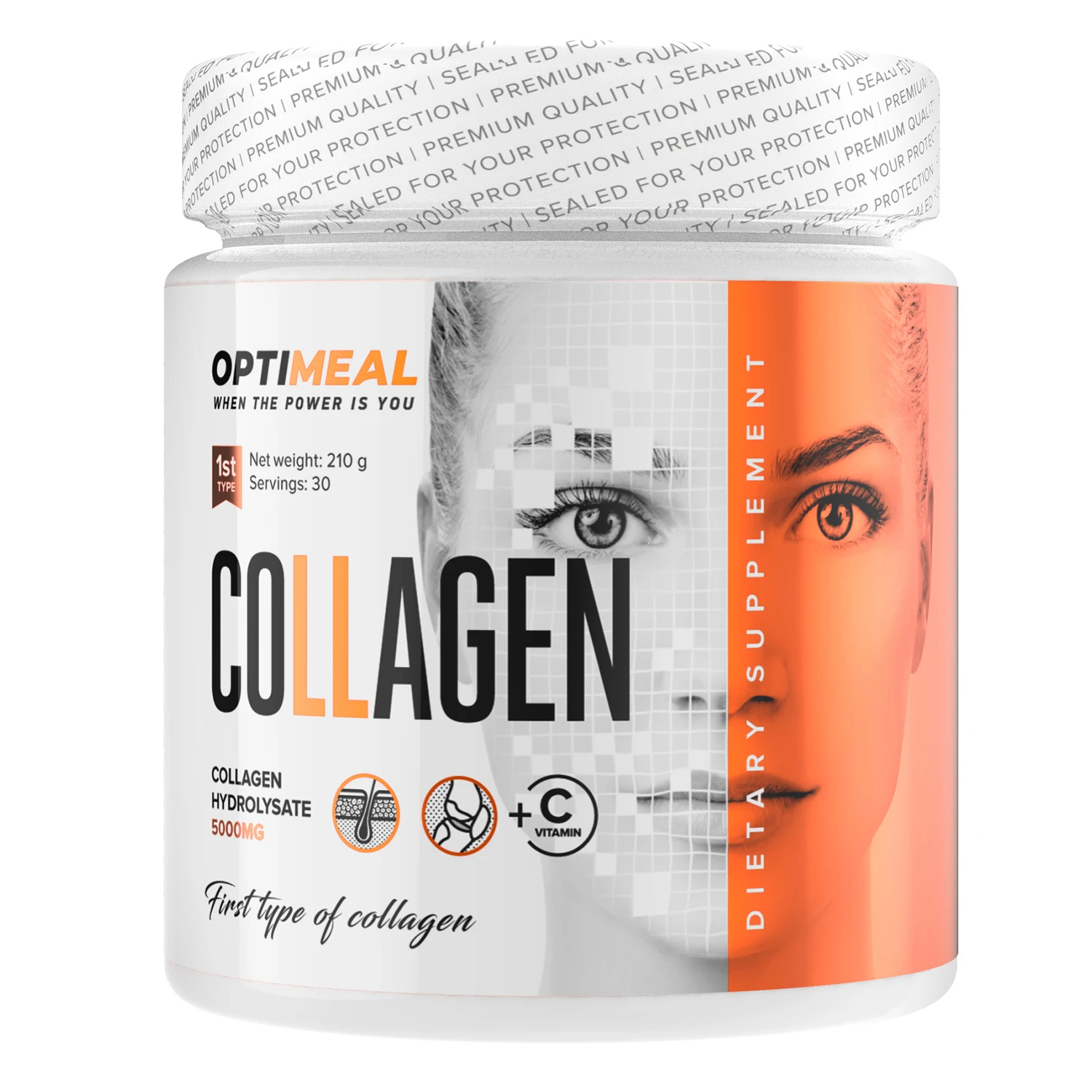 High Quality OptiMeal COLLAGEN powder health and beauty drink, Orange Flavor, 30 servings (210 g pack), cheap factory price
