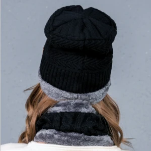 high quality unisex Knitted Wool winter collar hat set Multi Color beanie and scarf winter hats
