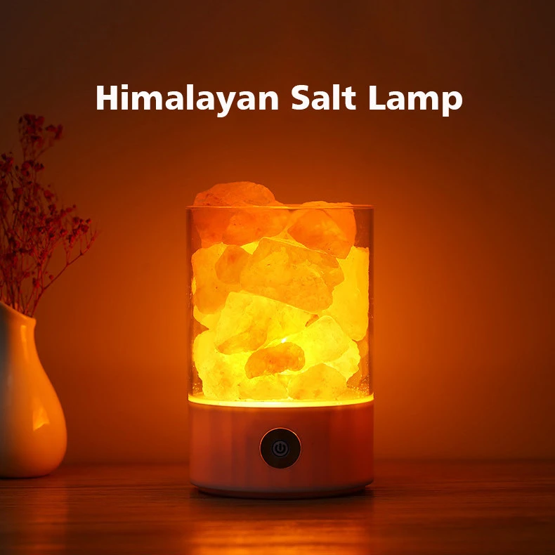 Himalayan Pink Salt Glass Desk Table Lamp with USB Cable for Home Night Light Bedside Bathroom Decorative Lighting