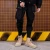 Import Hot custom solid color black cotton printed casual streetwear drawstring jogger pants men from China