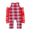 Hot high quality kids baby clothes red and blue and white grid soft baby cotton romper