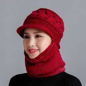 Hot Sale Multi-Function Fashion Women Face Guard winter kinnted warm sports soft solid hats and caps with earflaps