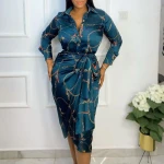 Hot Sale Office Ladies Plus Size Tight Skirt Suit Fashion Lapel Long Sleeve Skirt Fall And Knee  Mid Length Dress Women