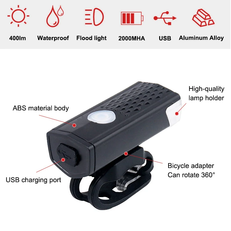 Hot Sale Outdoor Waterproof Power Night Riding Bicycle Accessories Brightness Easy Install USB Rechargeable LED Bike Light