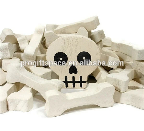 Hot sell natural Skeleton Skull Bones Halloween Craft Supplies Wood Shapes Woodworking Supply made in China