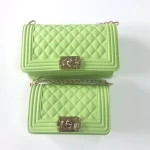 Hot selling chain jelly handbags and silicone and PVC candy jelly Large and small purse shoulder handbags for kids and women