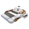 Hydraulic Electric Double Massage Bed Brown Portable Bed with Storage Features Solid Wood Frame