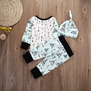 Ins Toddler Clothing High Quality Autumn Kids Outfits Hats+Tops+ Pants 3 pieces Cheap Newborn Baby Clothing Set