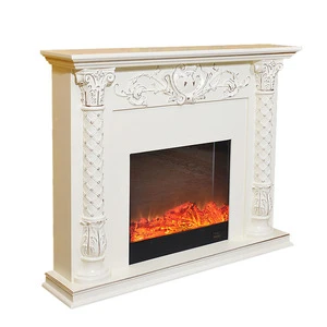 Ivory Carved Front Polystone Mantel antique electric fireplace with heat