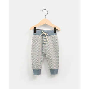 Latest baby boy knit trousers with waistband stripes pattern open crotch pants