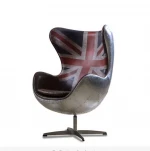 Leather accent aluminum aviator fiberglass lounge cheap price leisure office living room home furniture egg chair with cushion