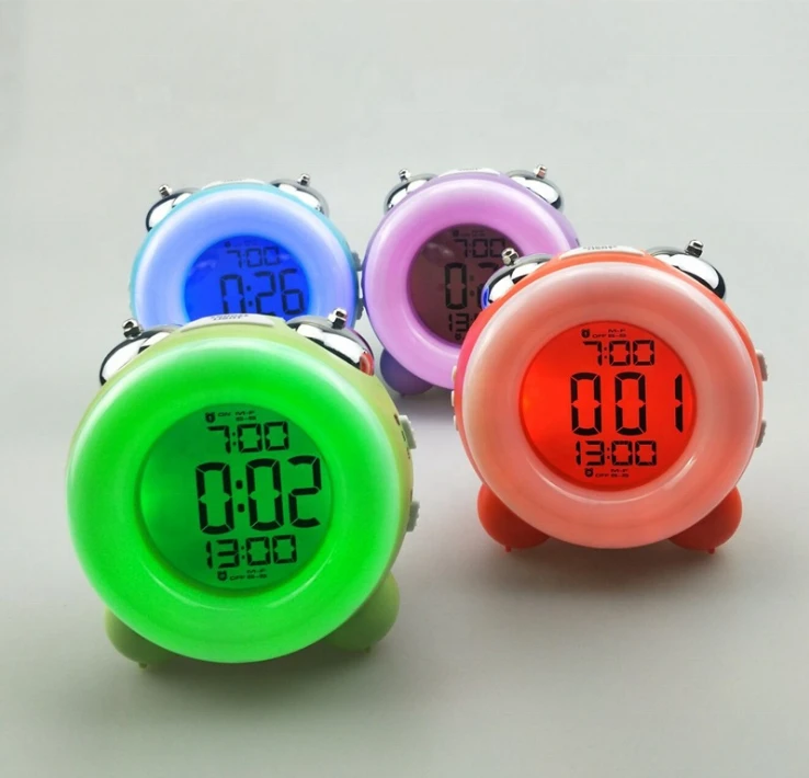 Led Desk Alarm Clock With Atmosphere Lamp Mechanical Double ringing