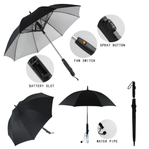 Long Shaft Straight Umbrella Windproof Customized Golf Umbrella With Fan